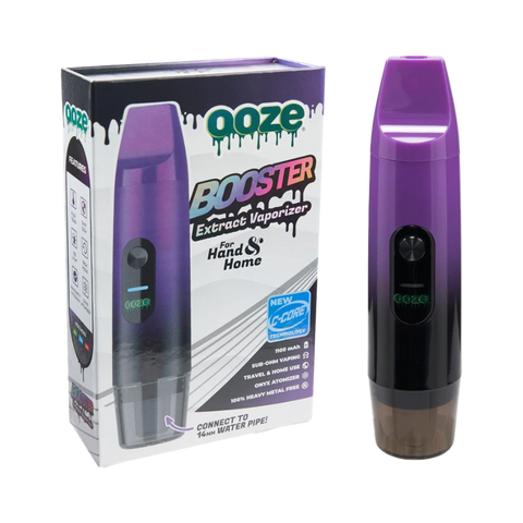 Ooze Booster Concentrate device, Purple and white packaging, purple device.