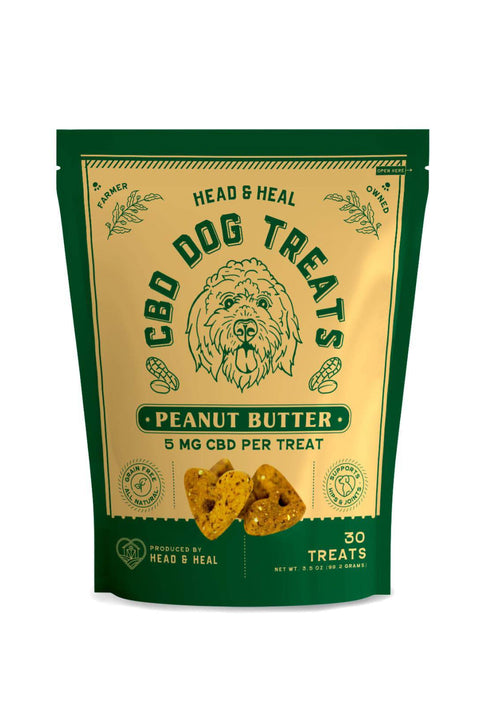 Head and Heal hard dog treats Peanut Butter flavor, green and tan package