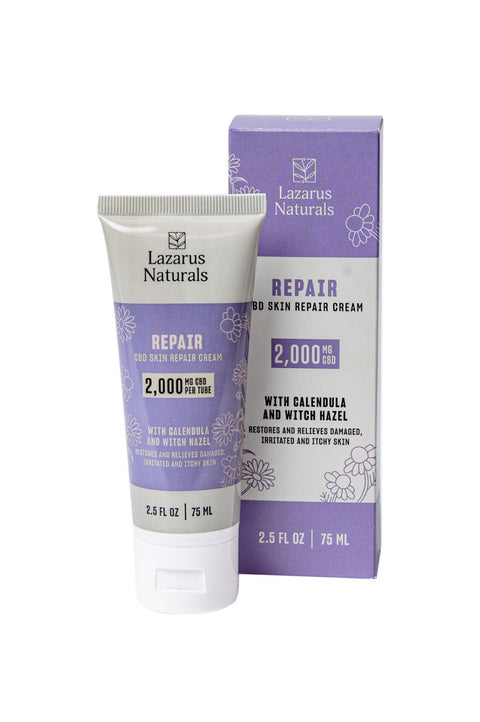 Lazarus Naturals CBD skin repair cream, purple and white package