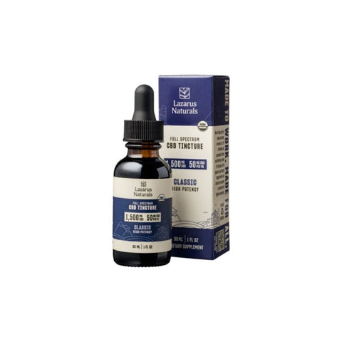 Lazarus Naturals Classic Full Spectrum CBD Tincture. 30ml. Amber bottle white and black label. 