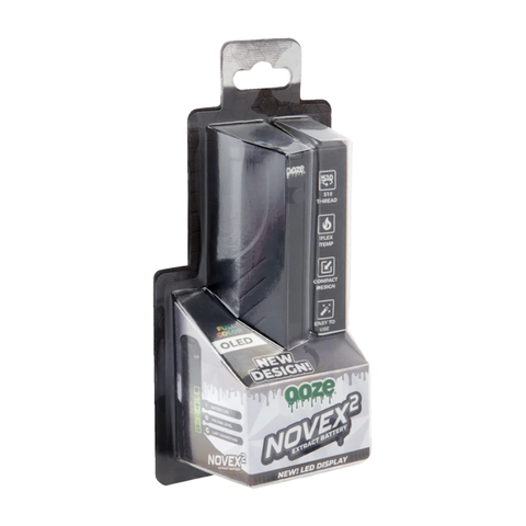 Ooze Novex 510 Vape Battery in Black. White, black, and clear package.