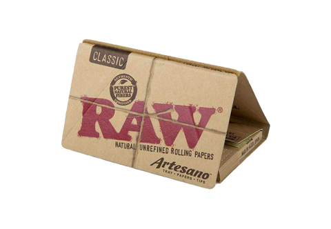 Raw Classic Artesano Papers 1.25 size. tan package with red letters