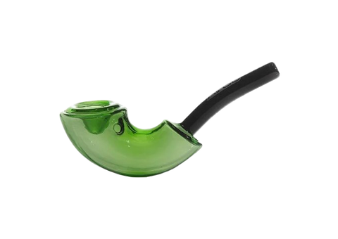 GRAV Glass Rocker Sherlock Pipe. Translucent green and black color.