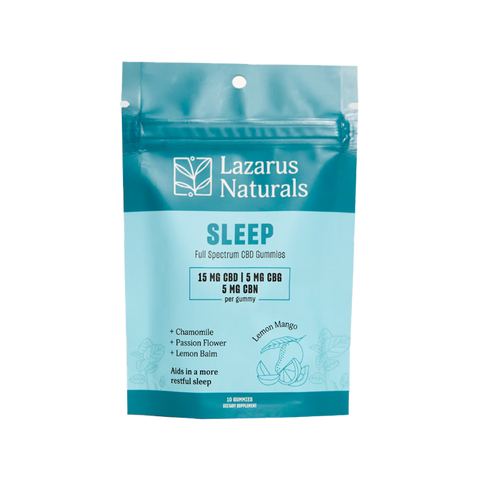 Lazarus Naturals Sleep Gummies 10ct. CBD CBG CBN. Blue package.