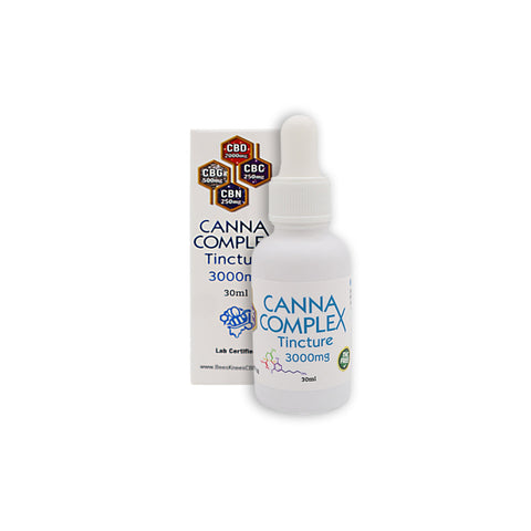 Cannacomplex 3000mg cannabinoid Tincture, white bottle with blue lettering