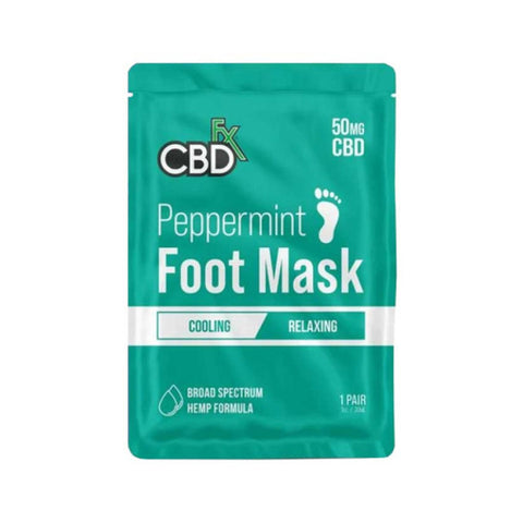 CBDfx Peppermint FootMask, Mint package with white lettering.