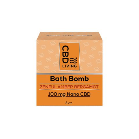 CBD Living Zenful Amber Bergamot CBD Bath Bomb, orange package.