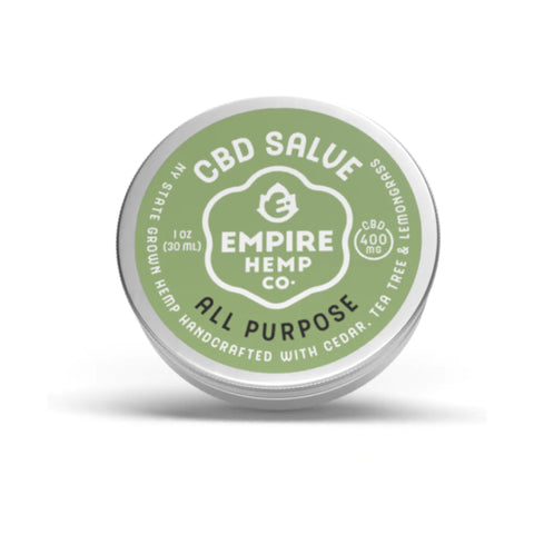 Empire Hemp Co. All Purpose CBD Salve 1oz. Green color tin. 