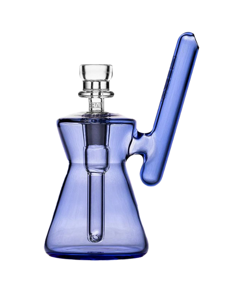 GRAV Glass hour glass pocket bubbler. translucent light cobalt color.