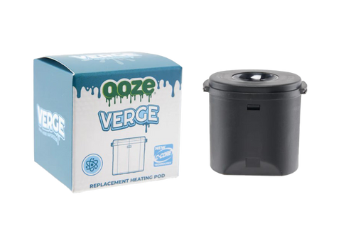 Ooze verge vape device replacement oven. Black oven with white and blue package.
