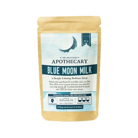 Brothers Apothecary Blue Moon Milk Bedtime elixir. Brown and blue package. 