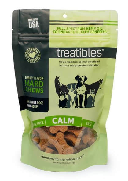 Treatibles Calm Dog Treats, Green and Black bag