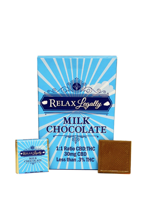 Bees Knees relax Legally chocolate squares, blue and white package