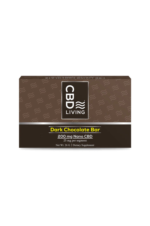 CBD Living, CBD dark chocolate bar, dark brown color