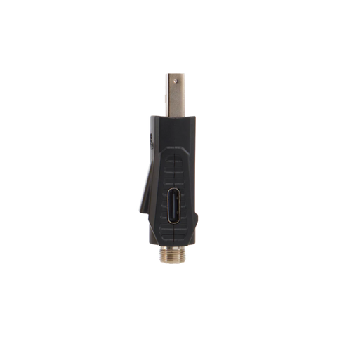 Side View of the Ooze Bolt Charger showing the USB-C Port. Black color