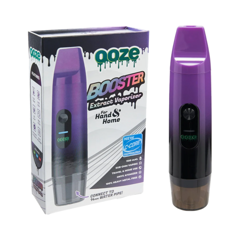 Ooze Booster Extract Vaporizer device in Purple. White and Purple package.