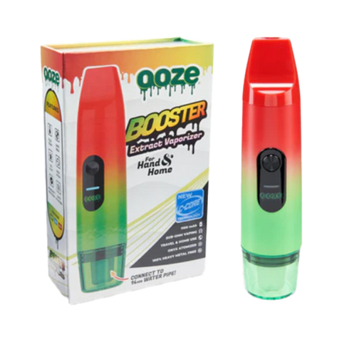 Ooze Booster Extract Vaporizer device in Rasta. White and Rasta package.