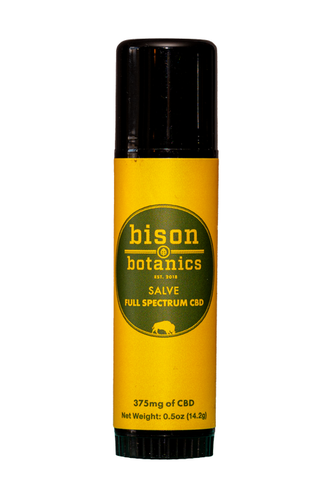 Bison Botanics Salve full spectrum cbd black tube with orange label.