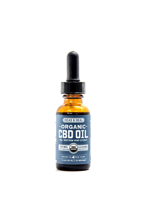 Head and Heal 2400mg CBD tincture, Blue and amber bottle