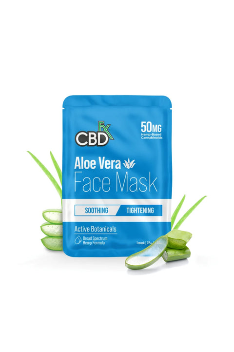 CBDfx Aloe Vera face Mask, blue and white package 