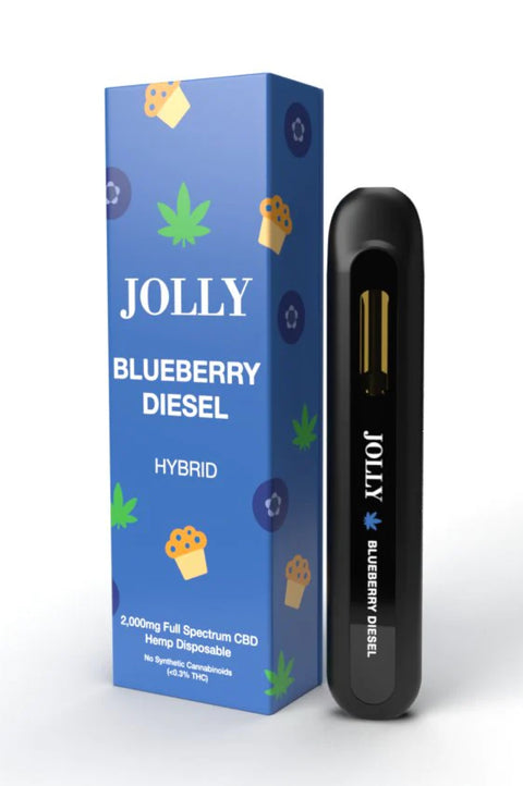 Jolly CBD disposable, Blueberry Diesel flavor, blue packaging