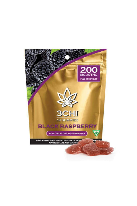 3 CHI, Black Raspberry gummies, 20 count, Purple and gold color