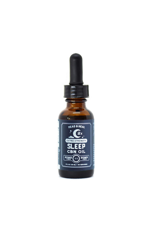 Head and Heal Sleep tincture, blue and amber bottle