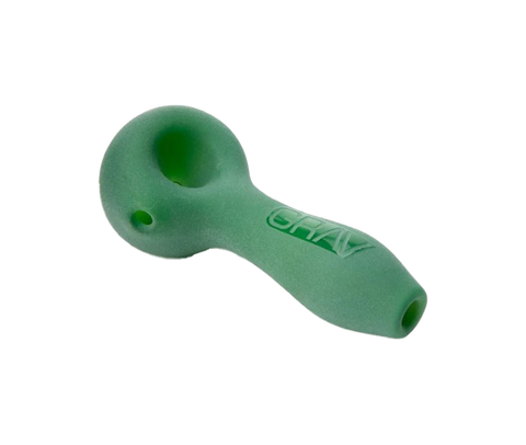 GRAV Glass sand blasted spoon. Textured green color.