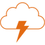 Storm cloud icon with lightning bolt orange color