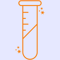 Test tube style icon, orange icon blue background