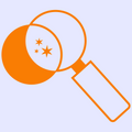 Magnifying glass icon, orange color blue background