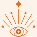 eyeball with rays and stars icon orange color