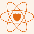 nucleus style icon with heart in the middle orange color