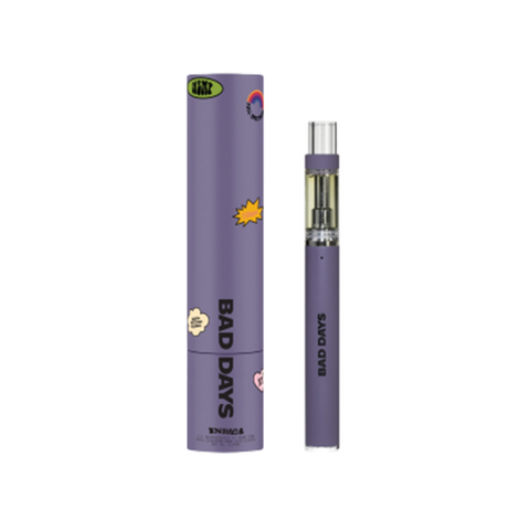 Bad Days Indica CBD Disposable. 1g Unit. Zkittlez Flavor. Purple packaging and device. 
