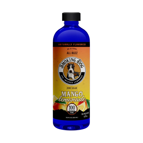 Smoking Dog Mango delta-9 lemonade. 100mg per bottle. orange and yellow bottle