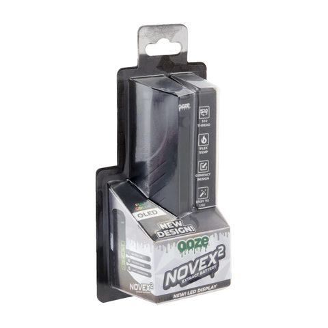 Ooze Novex 2.0 in black. White and black packaging 510 vape battery