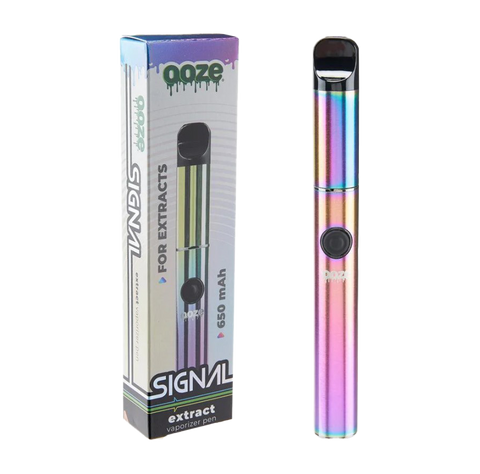 Ooze Signal concentrate vaporizer in Rainbow. Rainbow and white package.