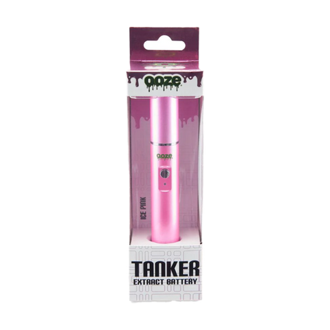 Ooze Tanker 510 vape battery, pink color. Pink and white packaging. 