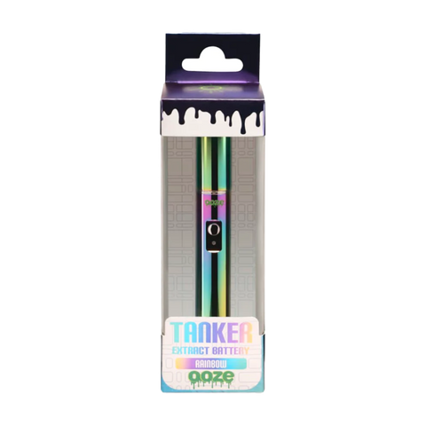 Ooze Tanker 510 vape battery. Rainbow color, rainbow and white packaging. 