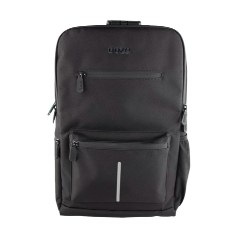 Image showing the back of the Ooze Traveler Smell Proof Backpack. Black color.