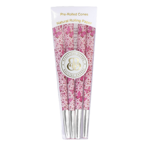 Beautiful Burns Pink Butterfly cones. 6 pack. Clear packaging with white and pink papers. 