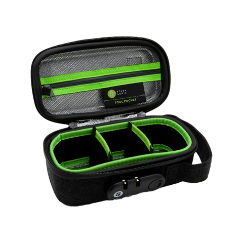 Stashlogix Silverton Smell Proof Case Size Small. Displayed open to show storage.