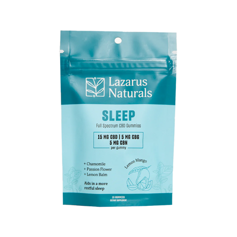 Lazarus Naturals Sleep Gummies 10ct. CBD CBG CBN. Blue package. 