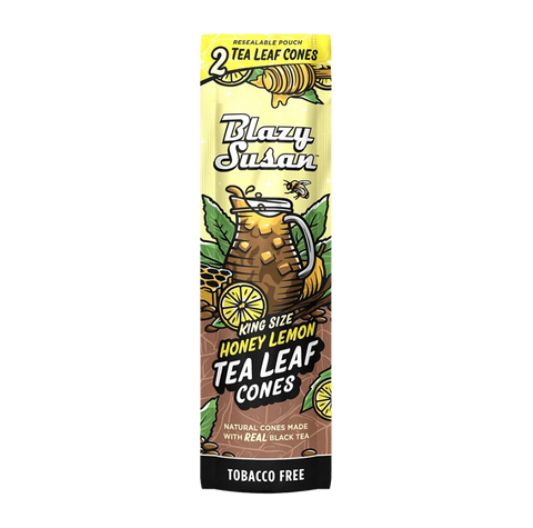 Blazy Susan Honey Lemon Tea Leaf Cones. 2 pack. Yellow and brown packaging. 