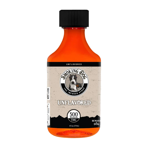 Smoking Dog Unflavored Delta-9 Syrup. 500mg per bottle grey and black bottle