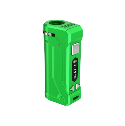 Yocan Uni Pro 2 vape battery. green color with silver buttons.