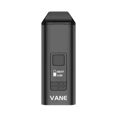 Yocan Vane dry herb vaporizer. black device and black buttons