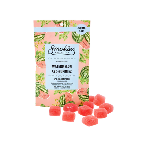 Smokies Watermelon CBD Gummies. Pink and Blue package. 