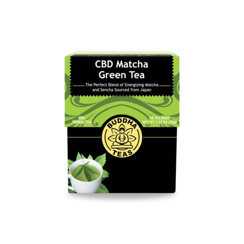 Buddha Tea Matcha Green CBD Tea, green and black box