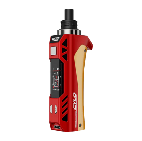 Yocan Cylo vape device. red and gold color with silver accents